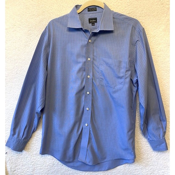 Neiman Marcus long sleeve button‎ down mens plaid shirt Size 16 32/33 Cotton - Picture 1 of 10